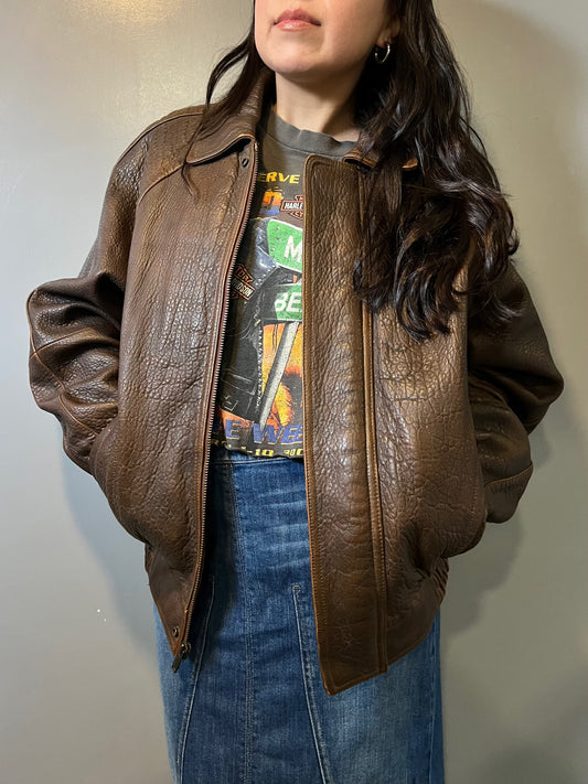 90's Brown Wilsons Leather Bomber Jacket - S/M