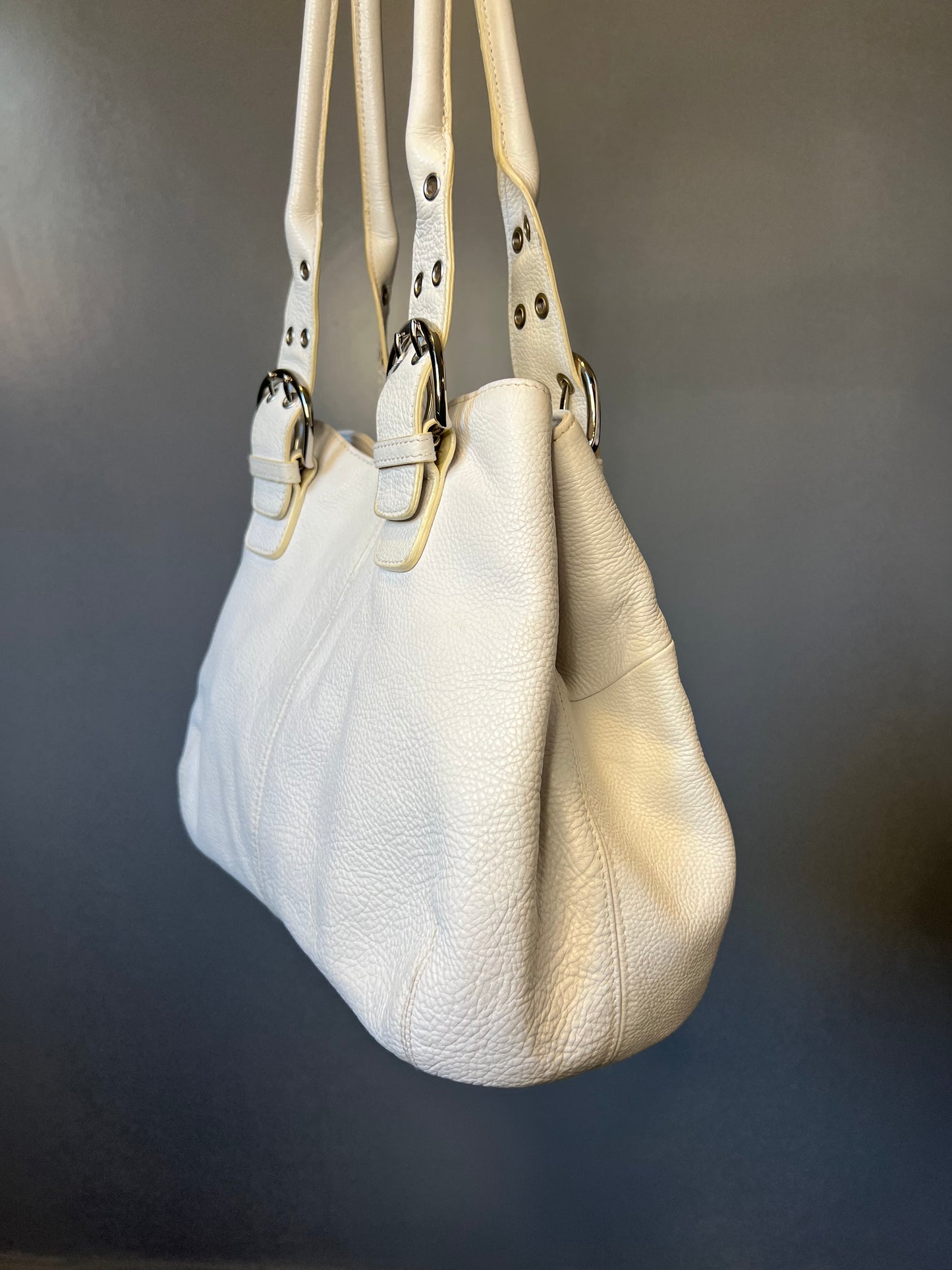 Leather Grommet Shoulder Bag - White