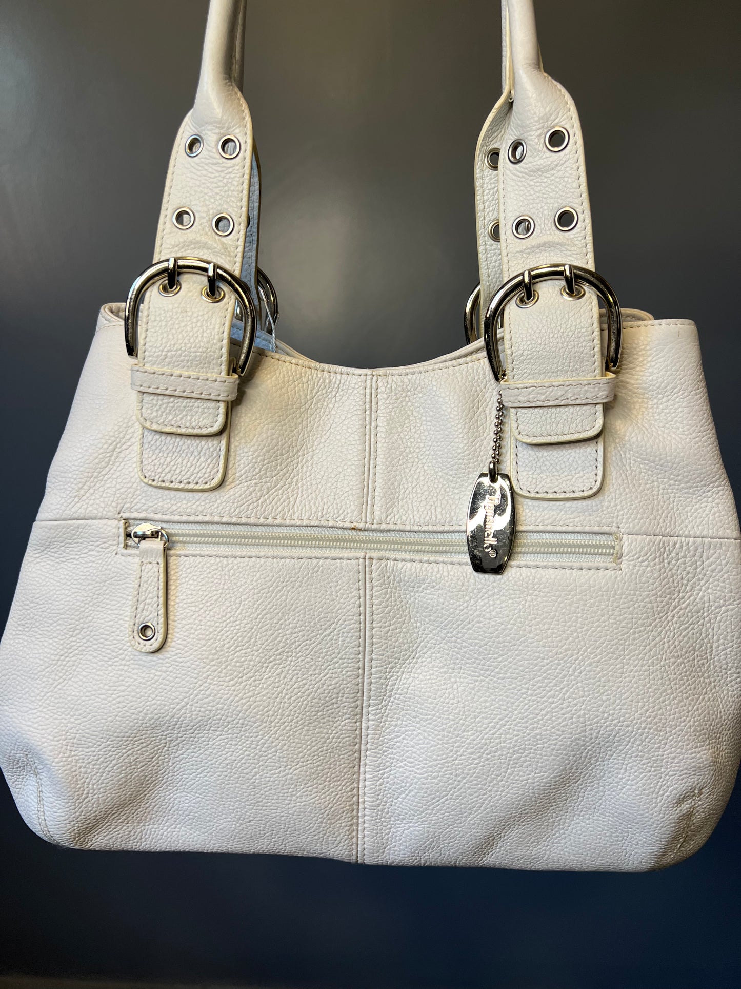 Leather Grommet Shoulder Bag - White