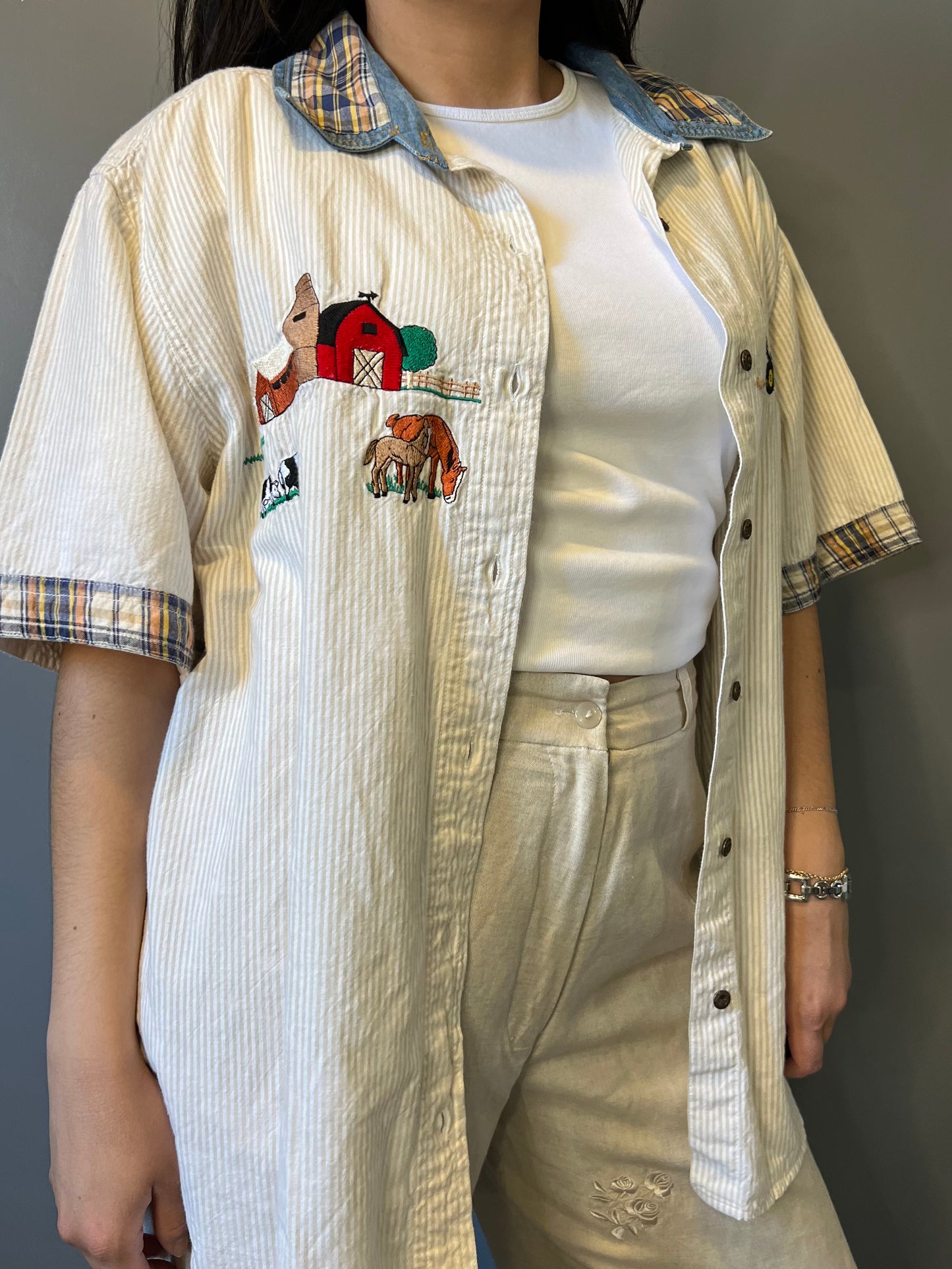 Embroidered Farmer Button-Up - L