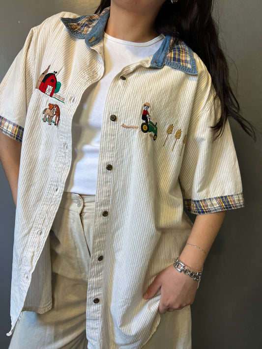 Embroidered Farmer Button-Up - L