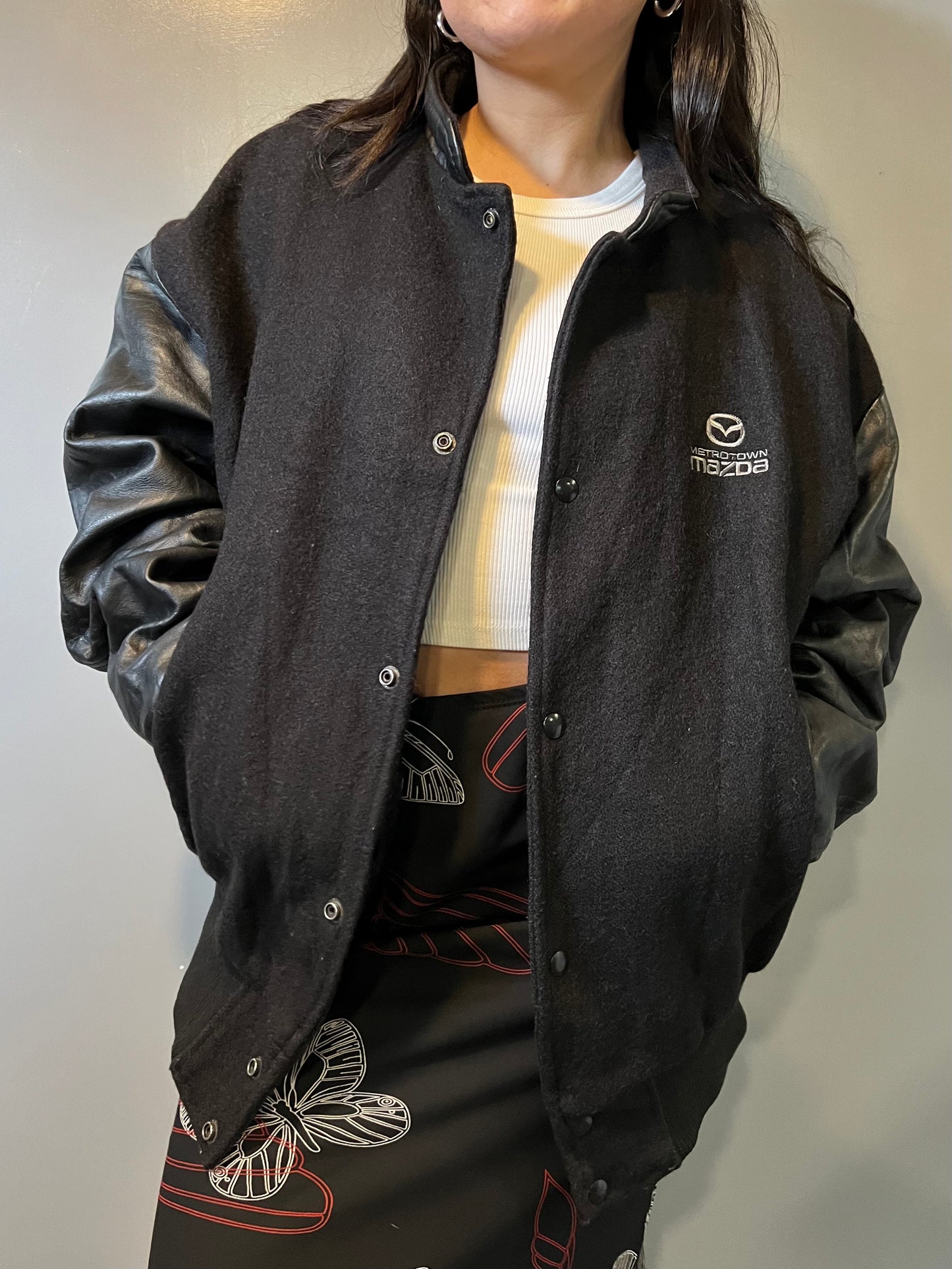 90's Mazda Wool + Leather Varsity Jacket - XL
