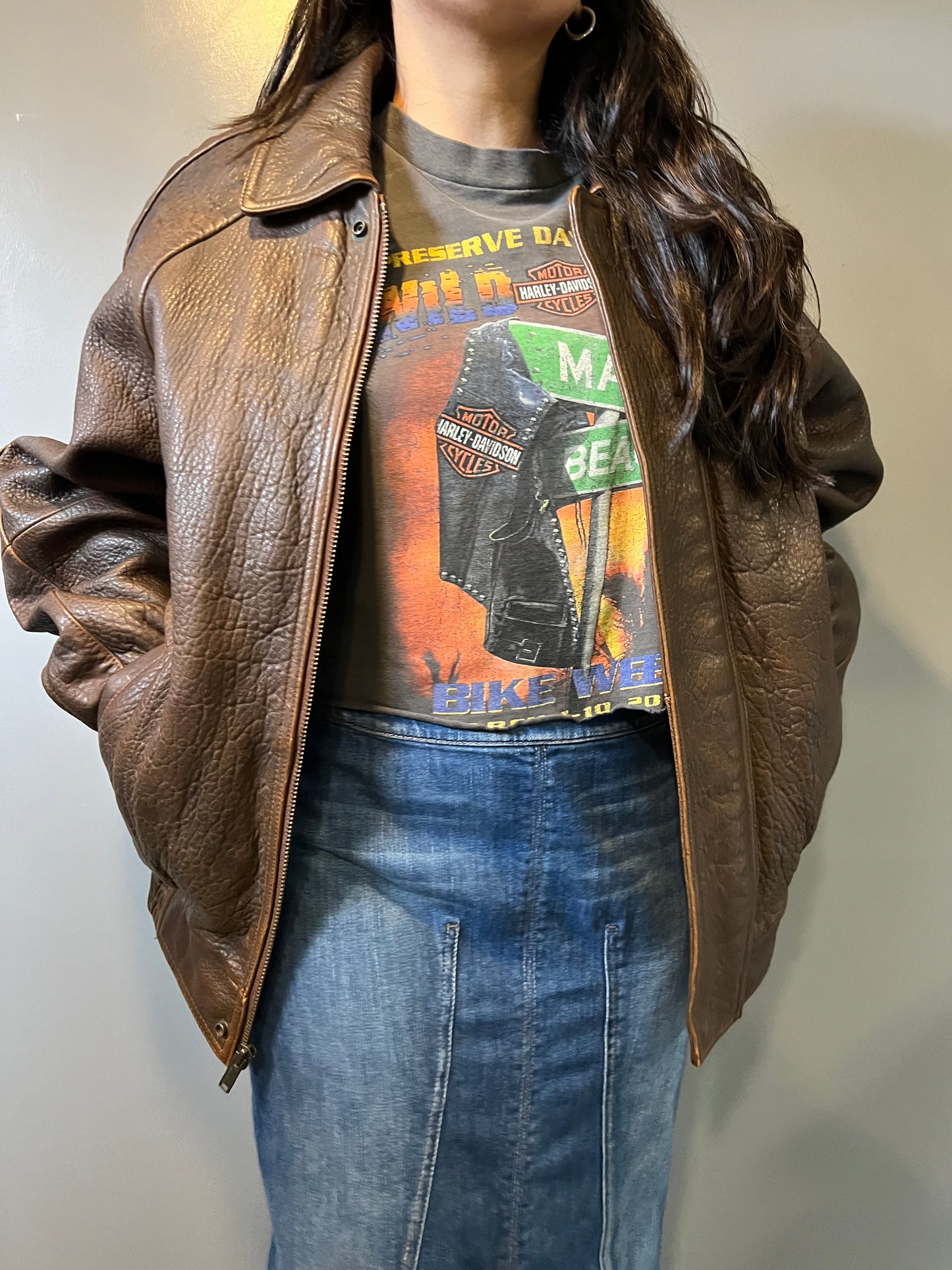90's Brown Wilsons Leather Bomber Jacket - S/M