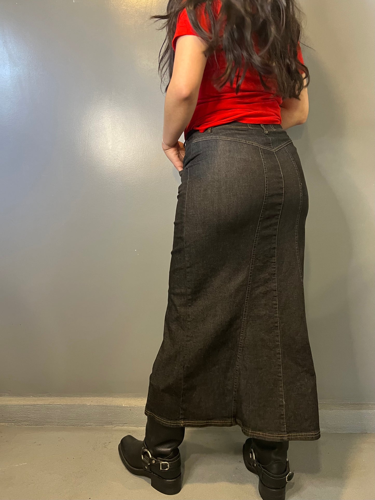 Dark Wash Denim Maxi Skirt - 27"