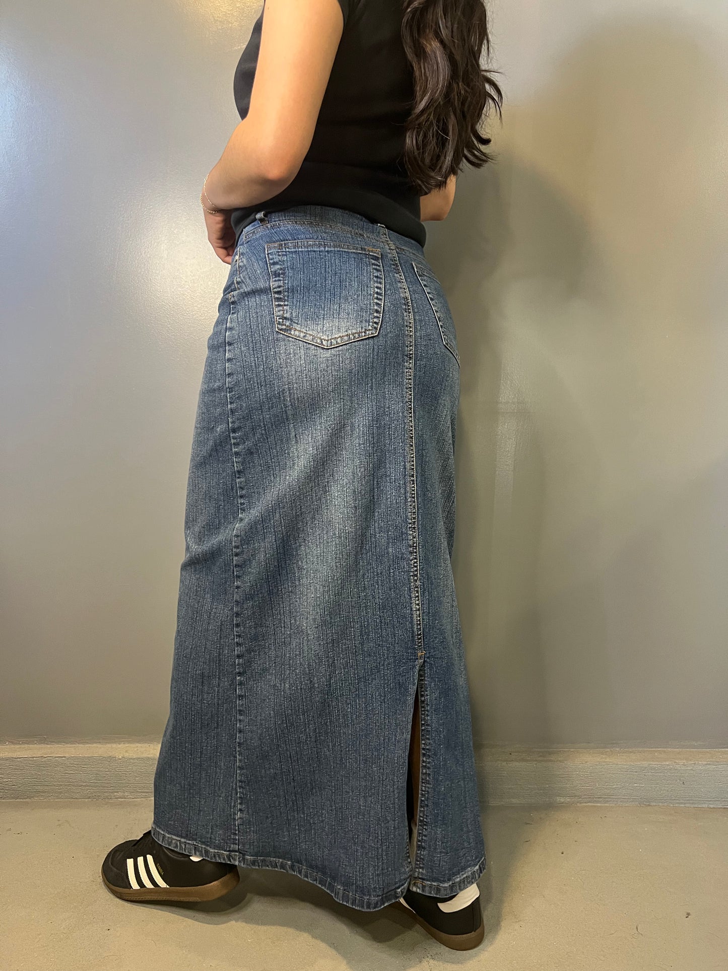 Tian Meizi Medium Wash Denim Maxi Skirt - 28"