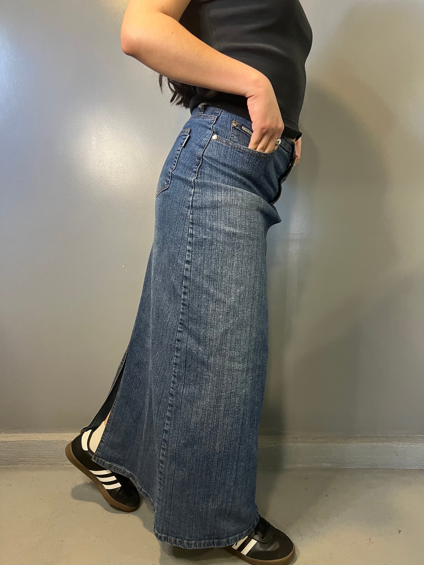 Tian Meizi Medium Wash Denim Maxi Skirt - 28"