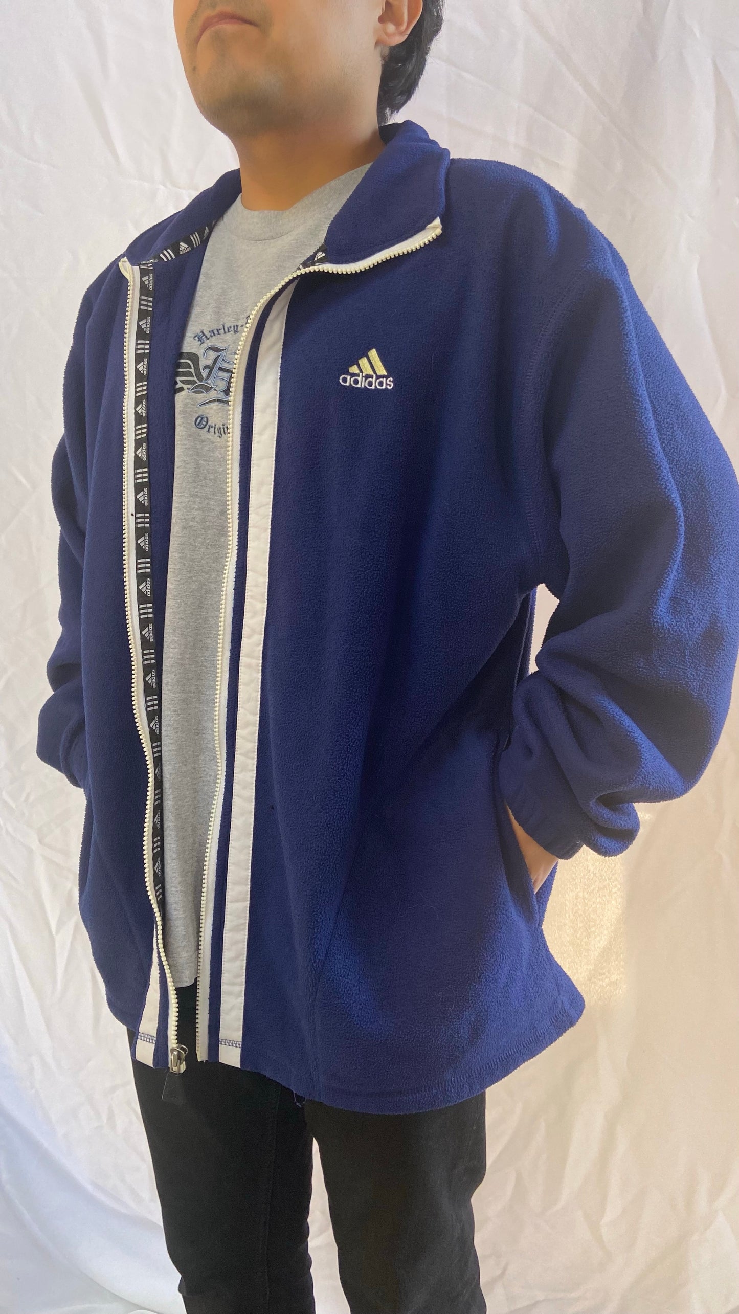 Navy Adidas Fleece Zip Up Jacket - XL