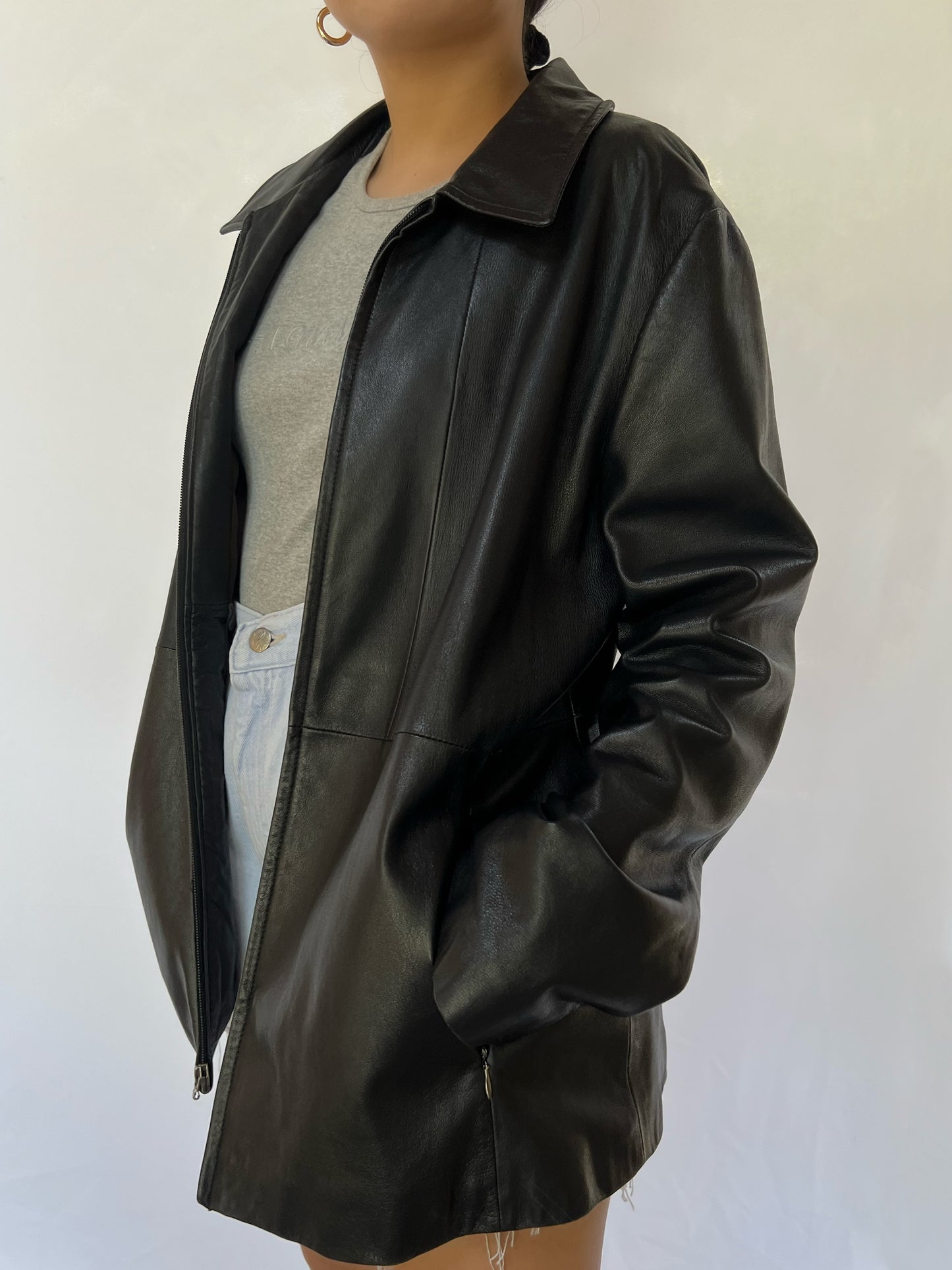 Black Wilsons Leather Zip Up Jacket - XL