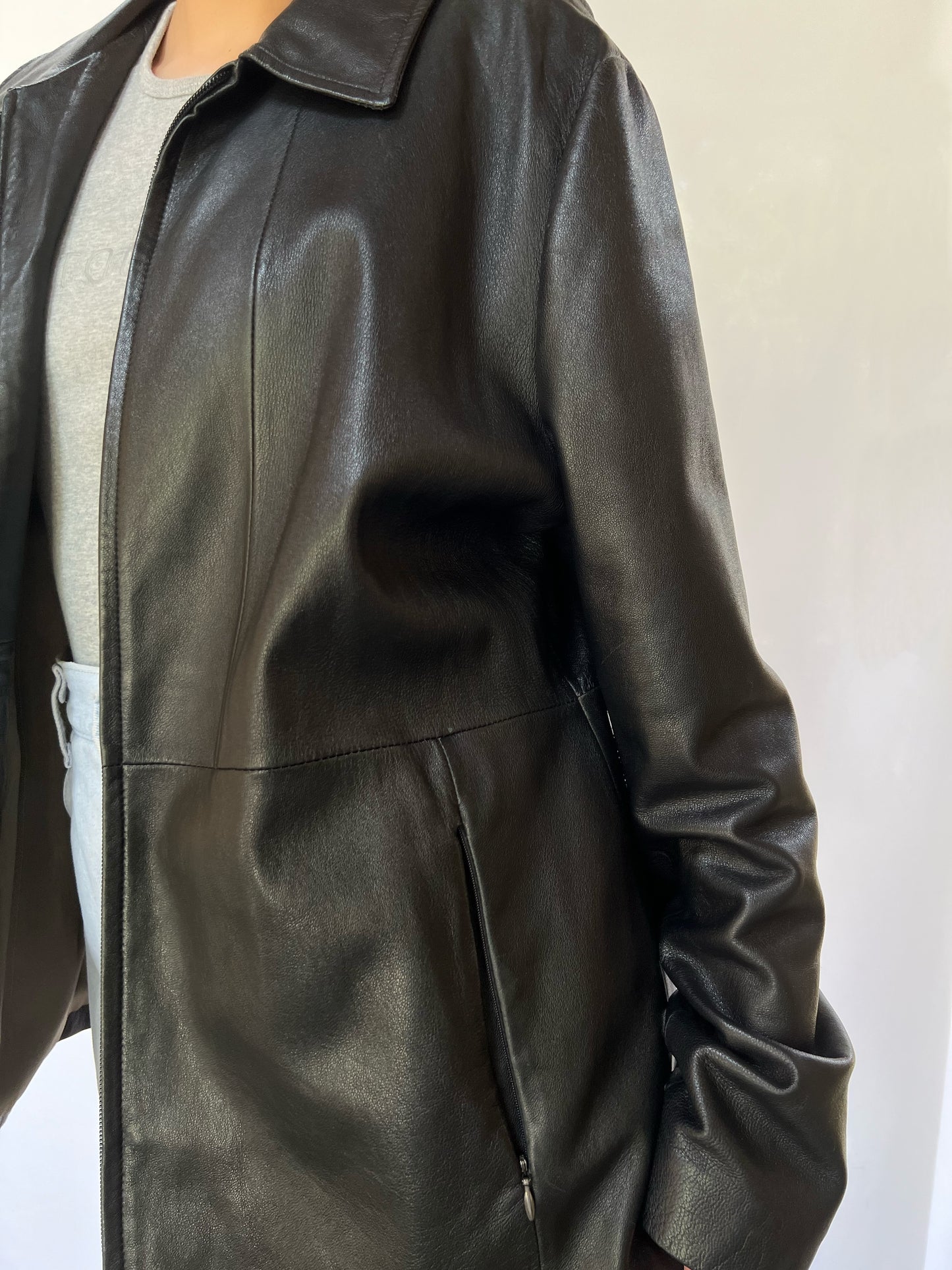 Black Wilsons Leather Zip Up Jacket - XL