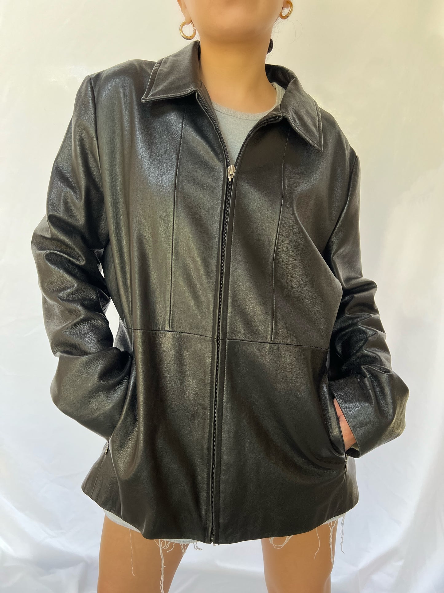 Black Wilsons Leather Zip Up Jacket - XL