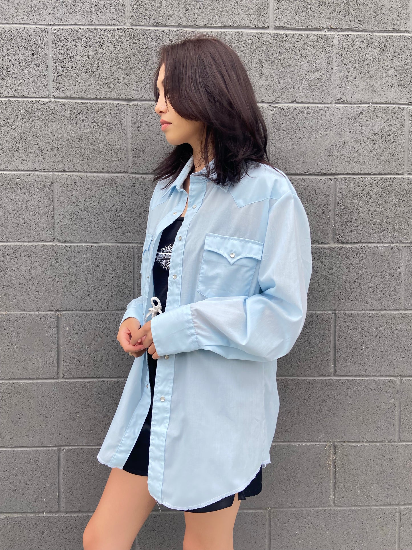 Blue Western Button Up Top