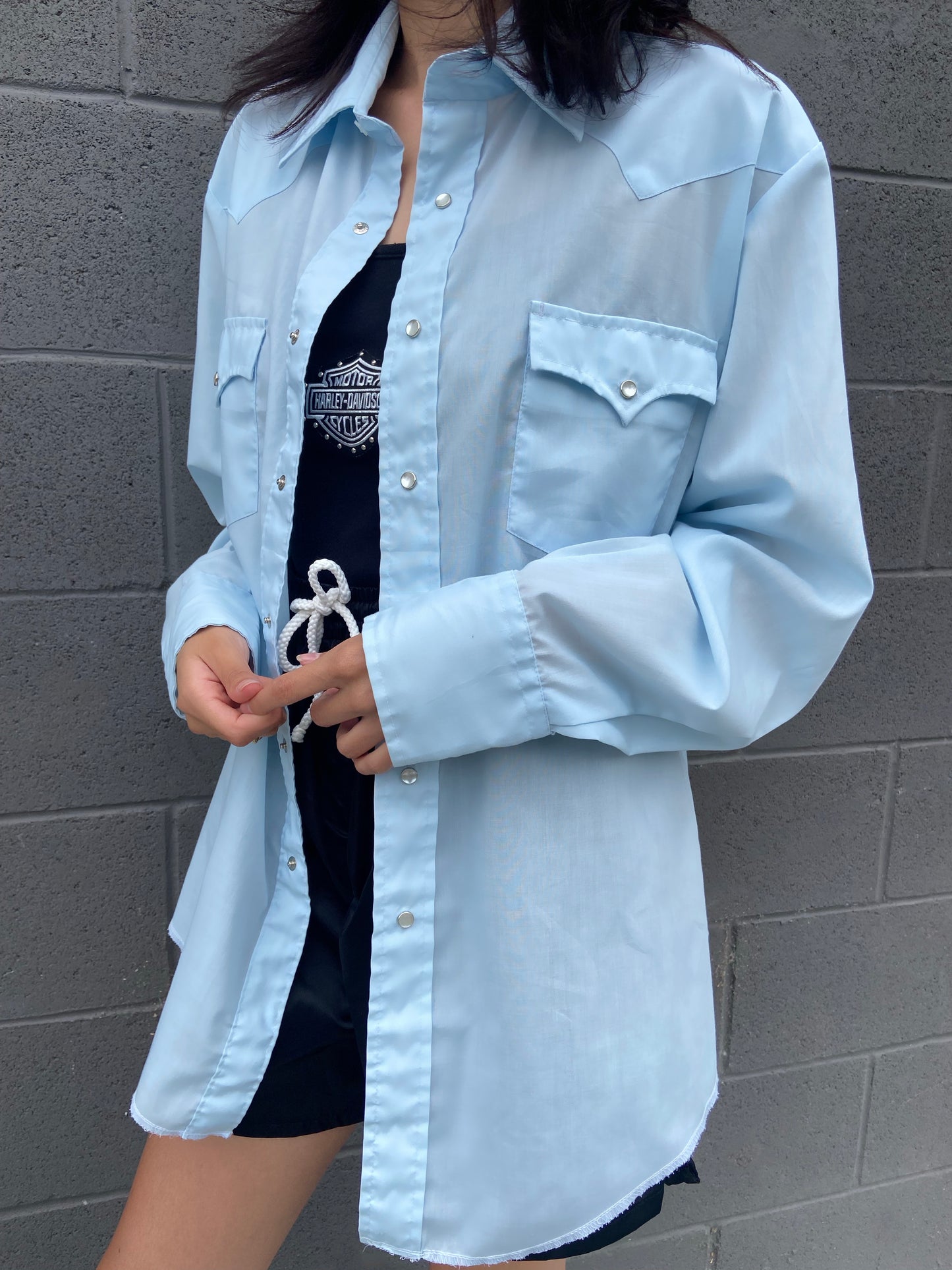 Blue Western Button Up Top