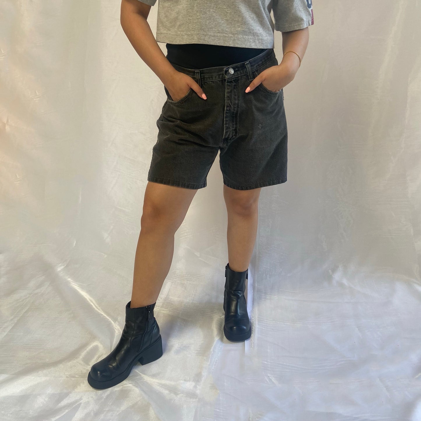 black wrangler denim shorts