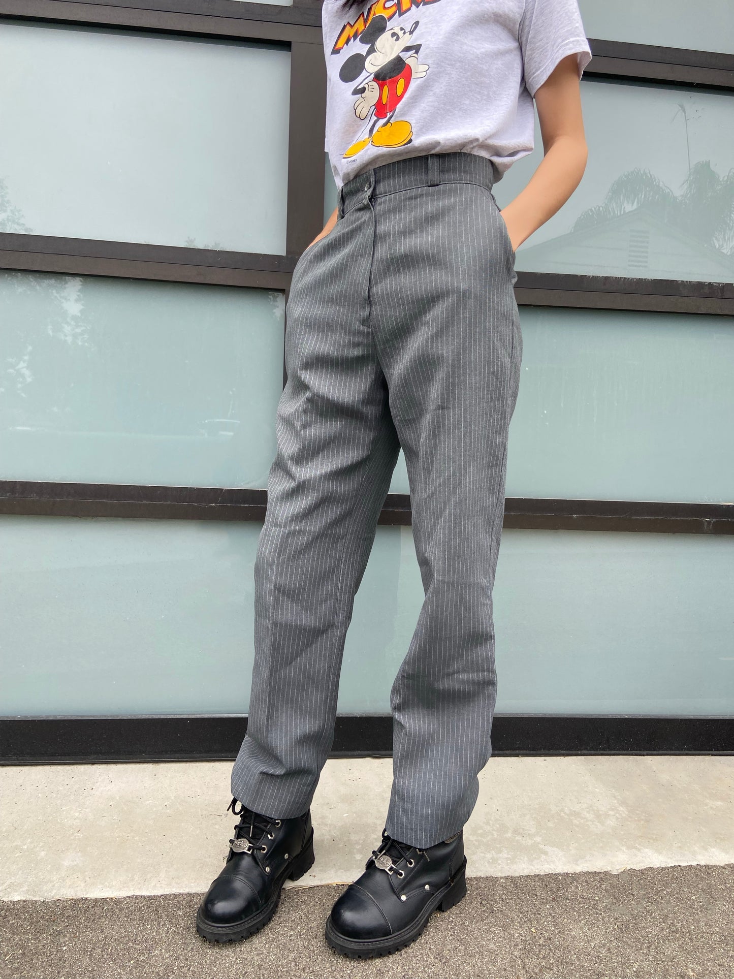 Grey Pinstripe Trousers - 26"