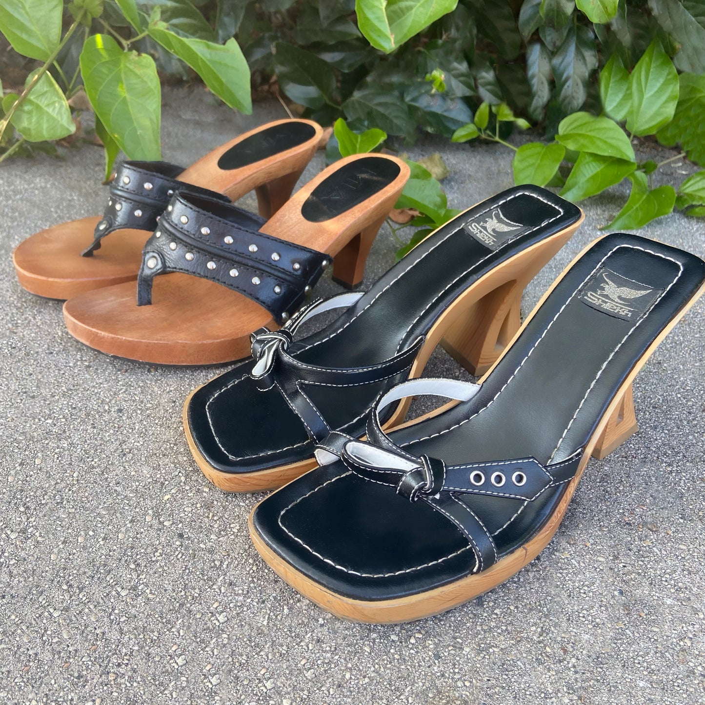 Black Heeled Stud Sandals - 6.5/7