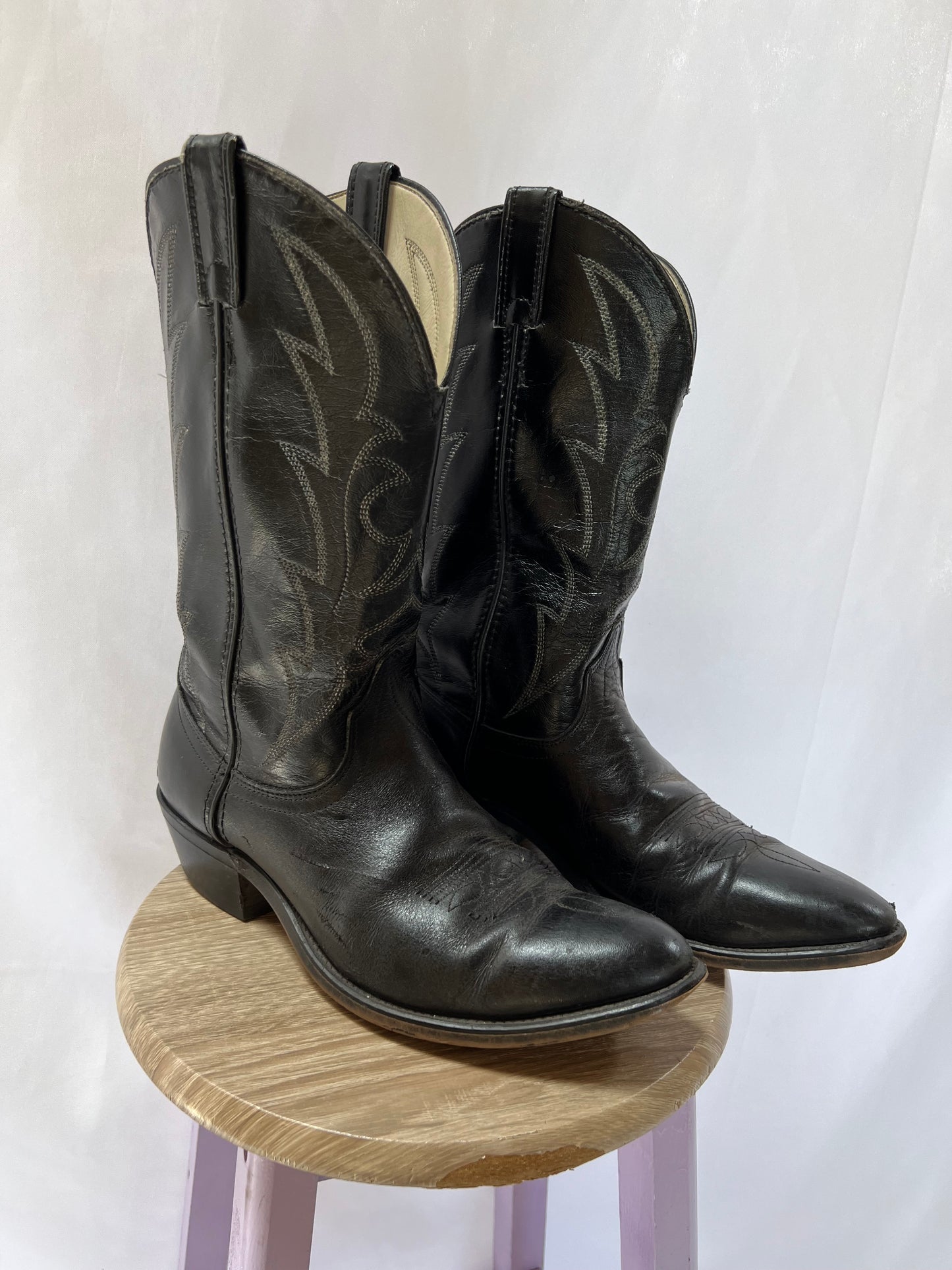 Black Leather Cowboy Boots - 8.5/9