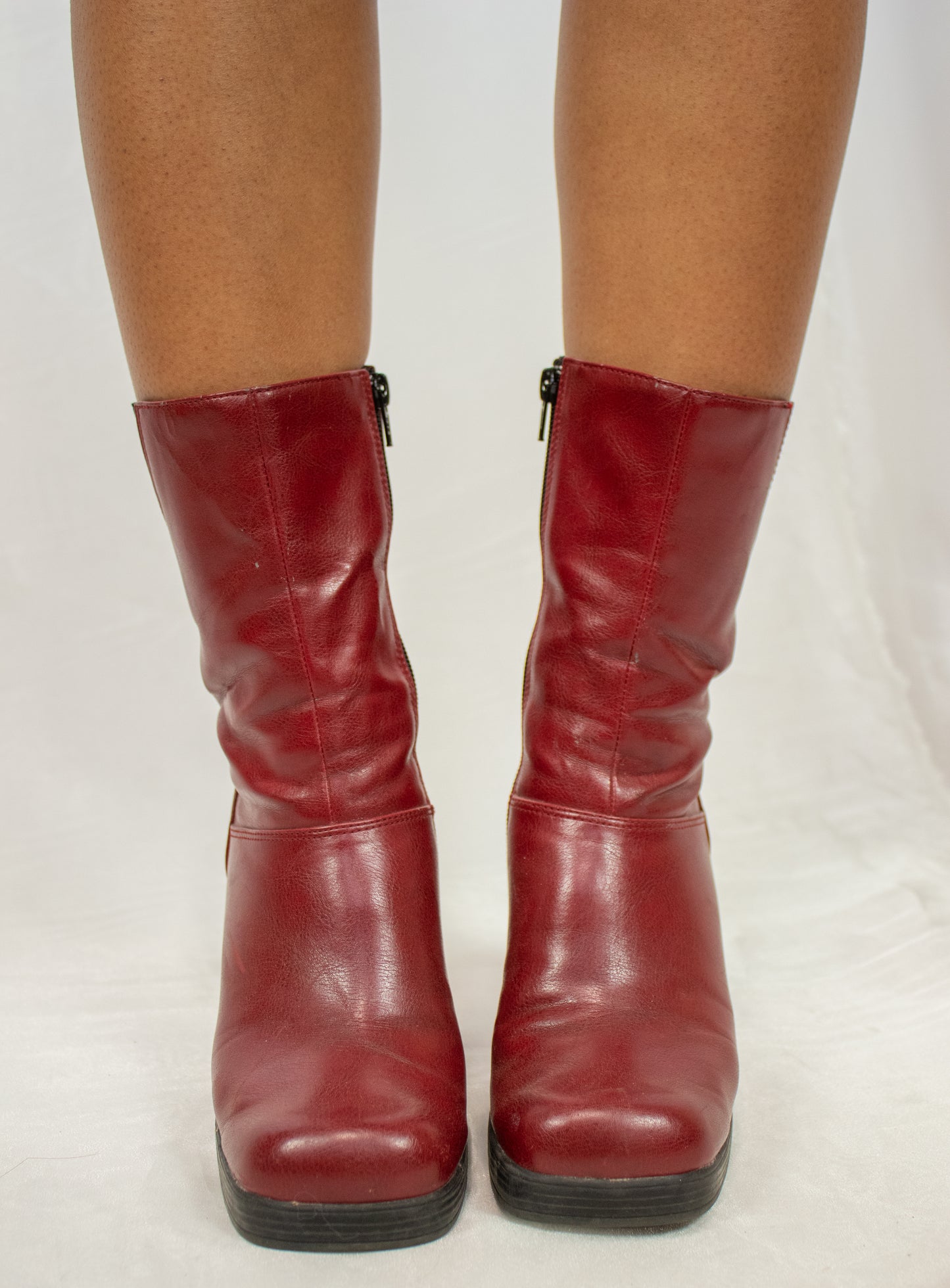 Red Leather Platform Boots - 6/6.5