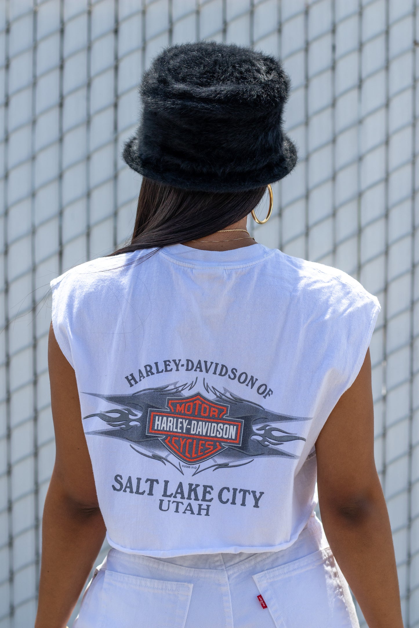 White Harley Davidson Cropped Muscle Tee