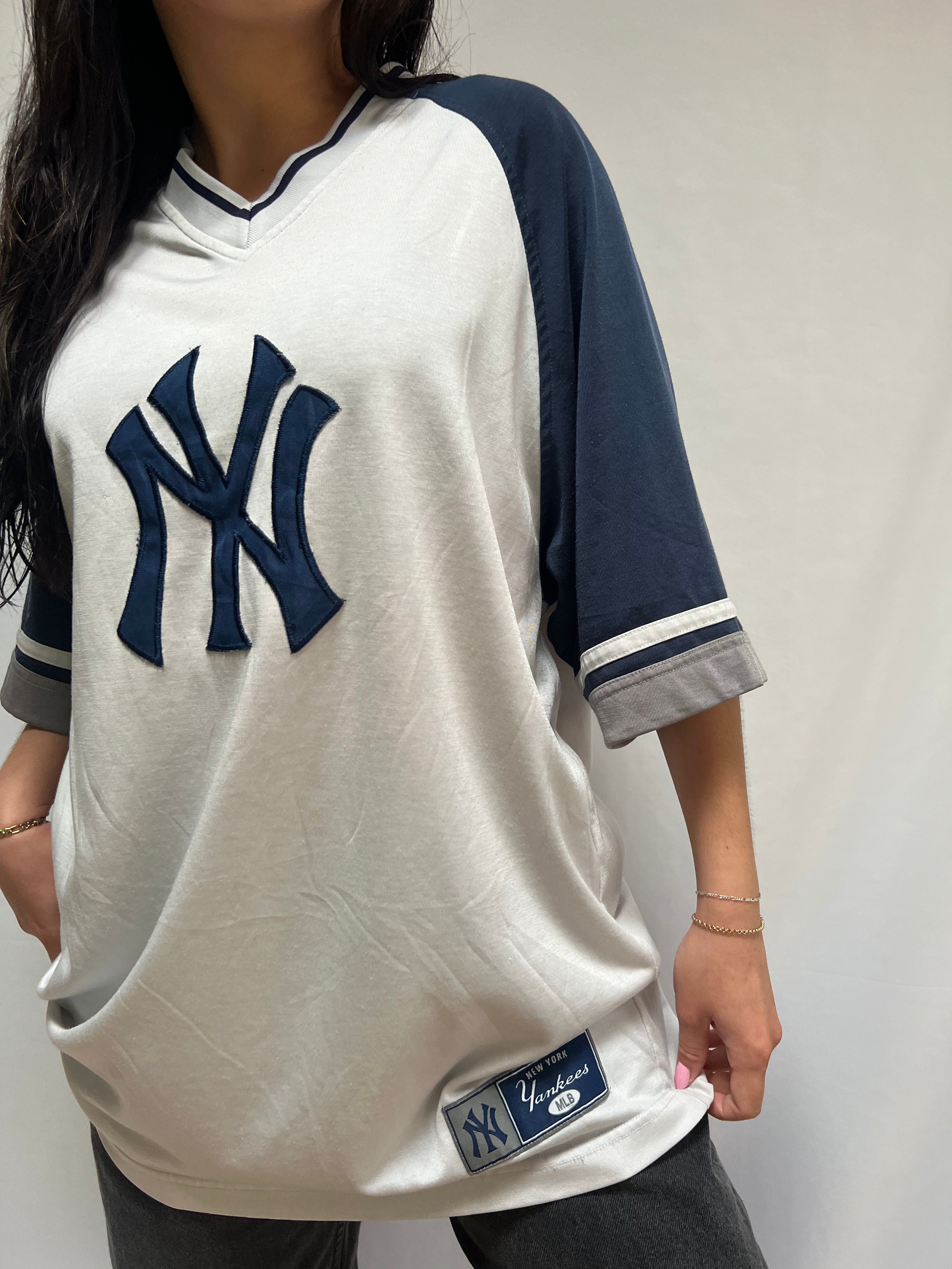 Vintage 90's New York Yankees Jersey V Neck T Shirt Size S 