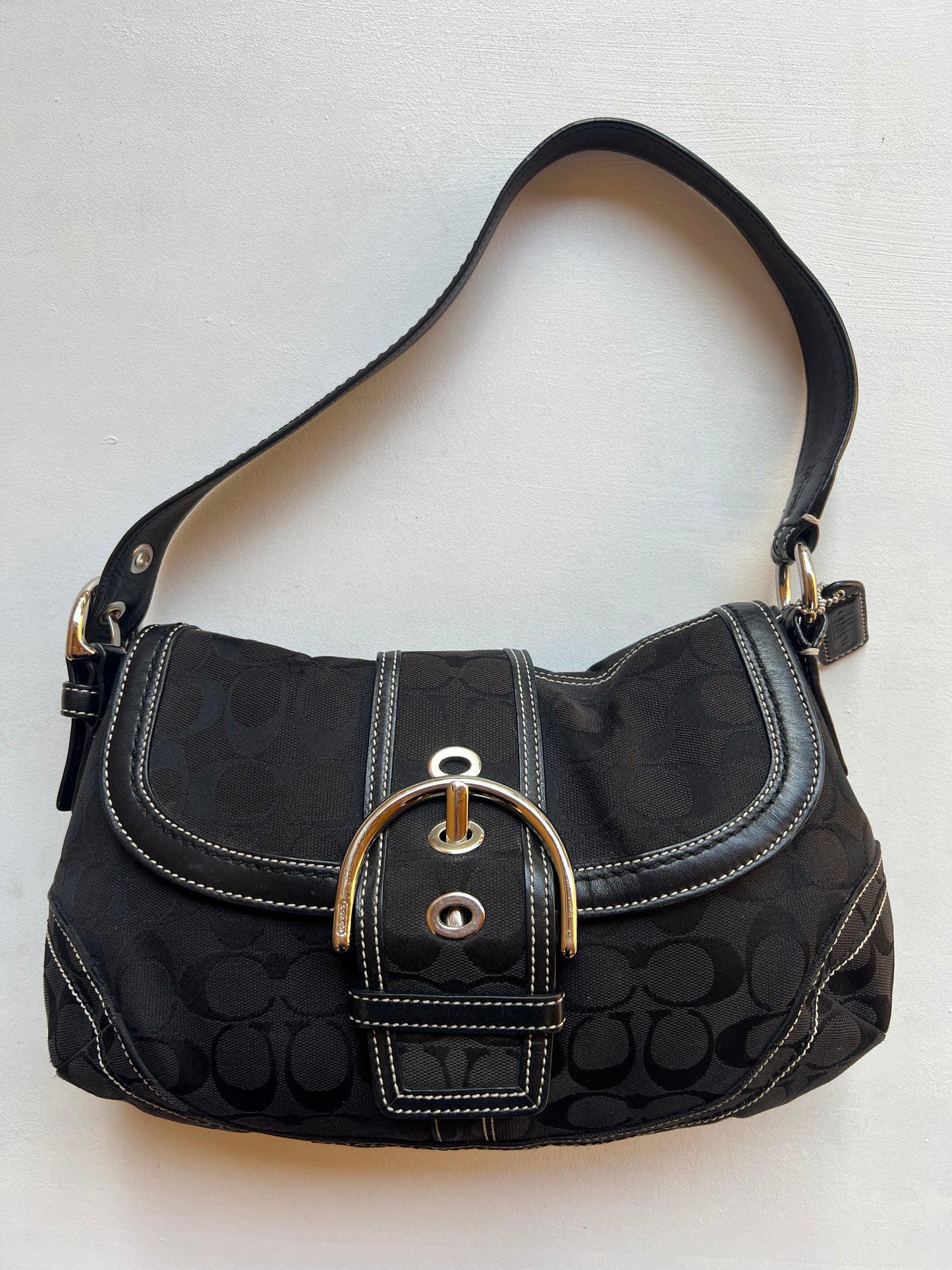 '06 COACH Signature Canvas Flap Bag - Black