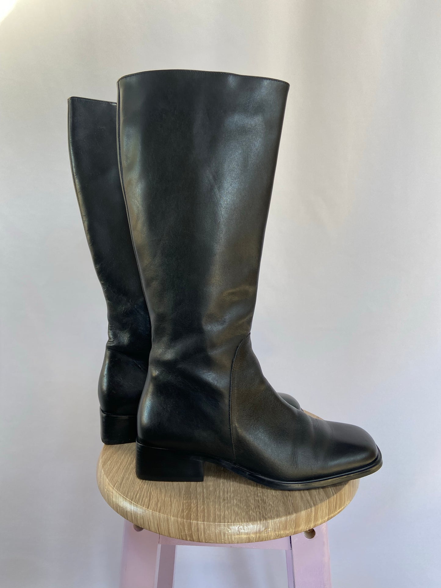 Black Tall Leather Boots - 6