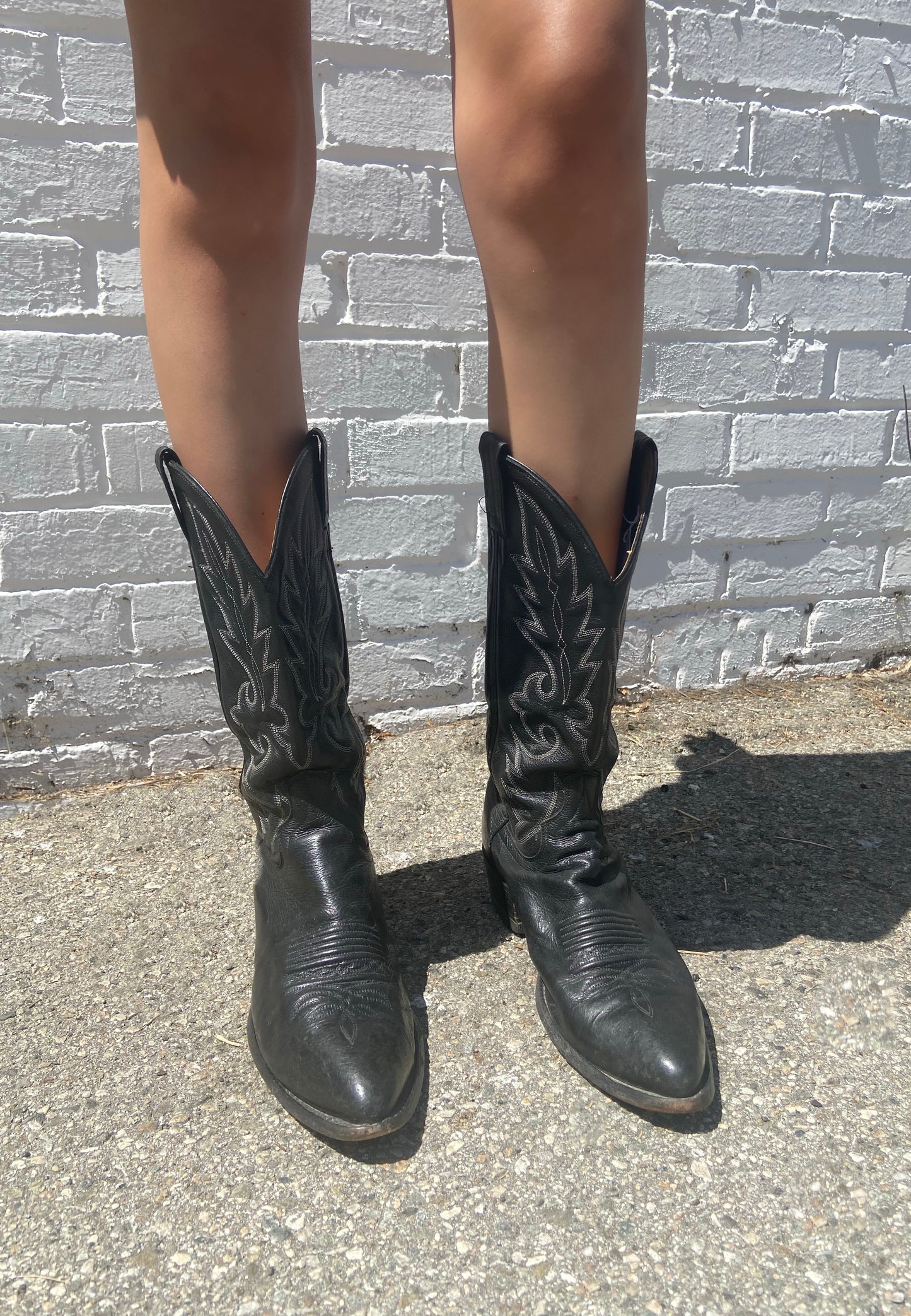 Black Leather Cowboy Boots - 8.5