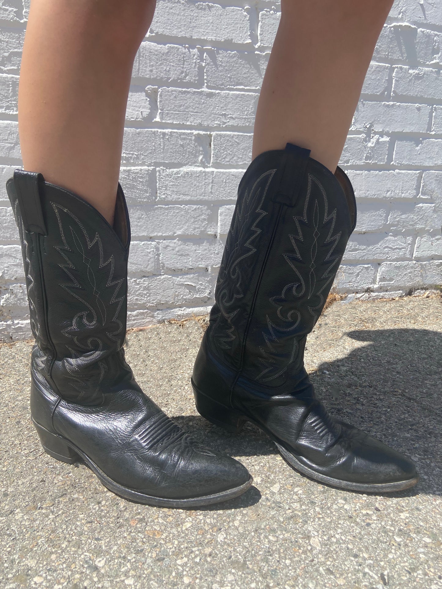 Black Leather Cowboy Boots - 8.5