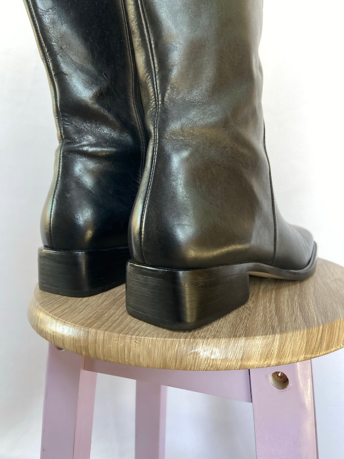 Black Tall Leather Boots - 6