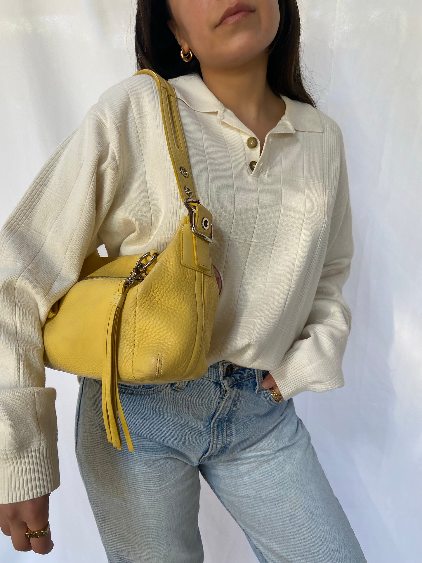 Yellow Leather Coach Shoulder Bag