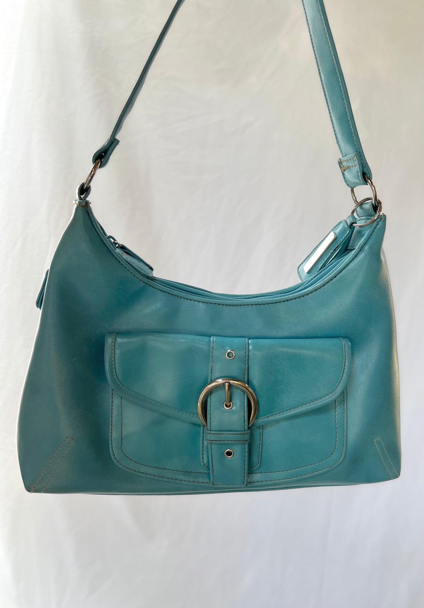 Blue Leather Buckle Handbag