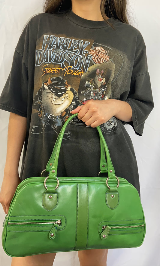 Green Leather Bowling Shoulder Bag